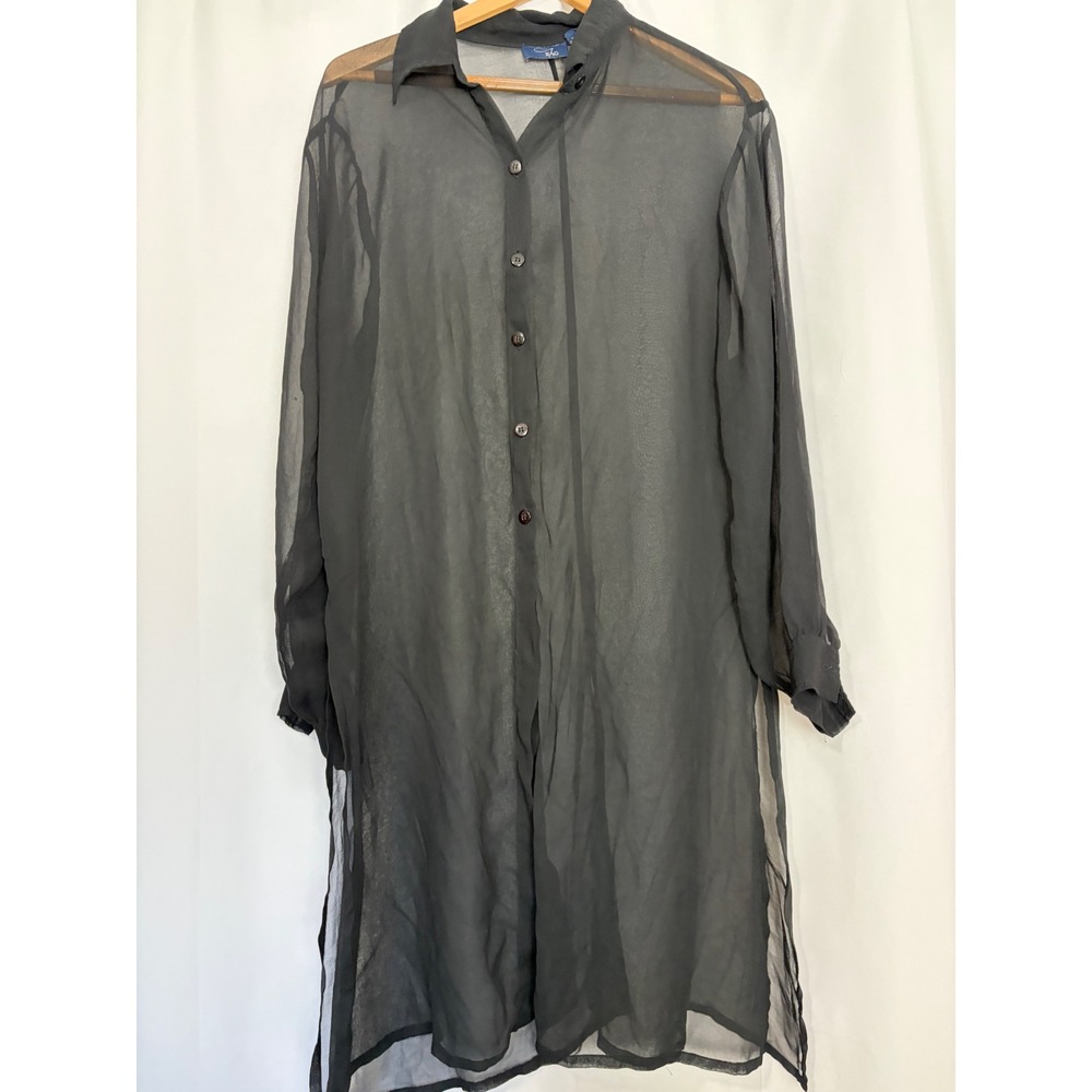 Black Sheer Button Tunic Top Long Chiffon Shirt Plus Size 1X Witchy Whimisgoth